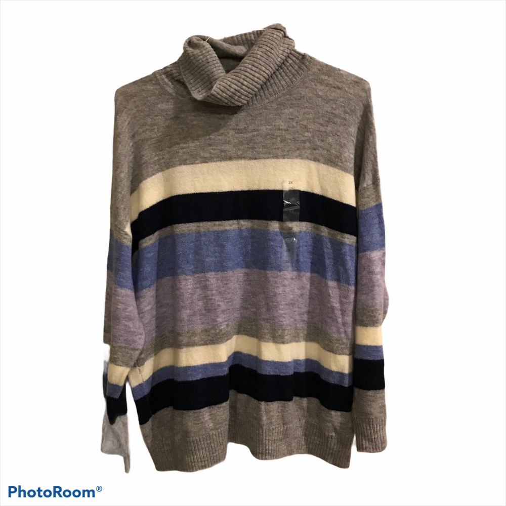 DIP Women's Multicolor Striped Turtleneck Sweater NWOT Sz 2X Fall Winter Spring